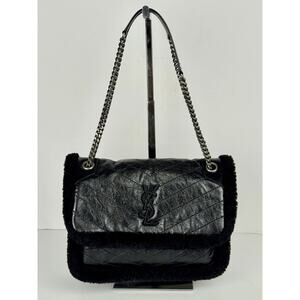 SAINT LAURENT Niki Shearling Black Shoulder Bag